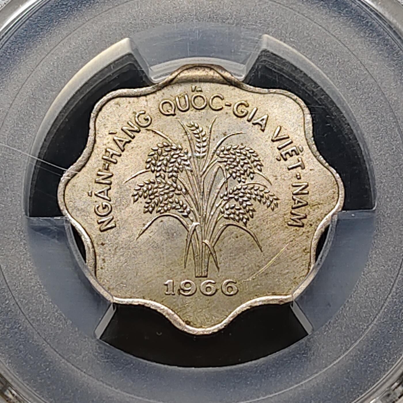 【全场包邮】纯粹捡漏拍481场（免费代拍第18场） 越南1966年水稻花齿形5盾-PCGS MS63