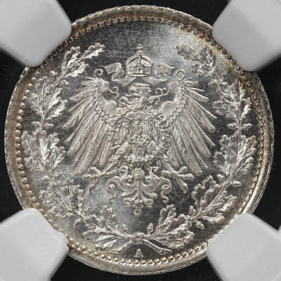 修遠堂世界钱币第九十四期 - NGC MS67 1914年德国1/2马克银币 A厂铭