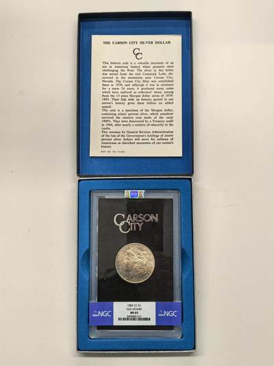 博洋堂藏家专场系列之美国钱币白金之夜专场暨第148期（全场包邮） - NGC MS65 美国1882 CC 摩根 卡森厂 GSA大封装 附原盒及证书 人像面均匀覆盖均匀彩虹包浆 此版别难得高分与包浆并存 收藏好品