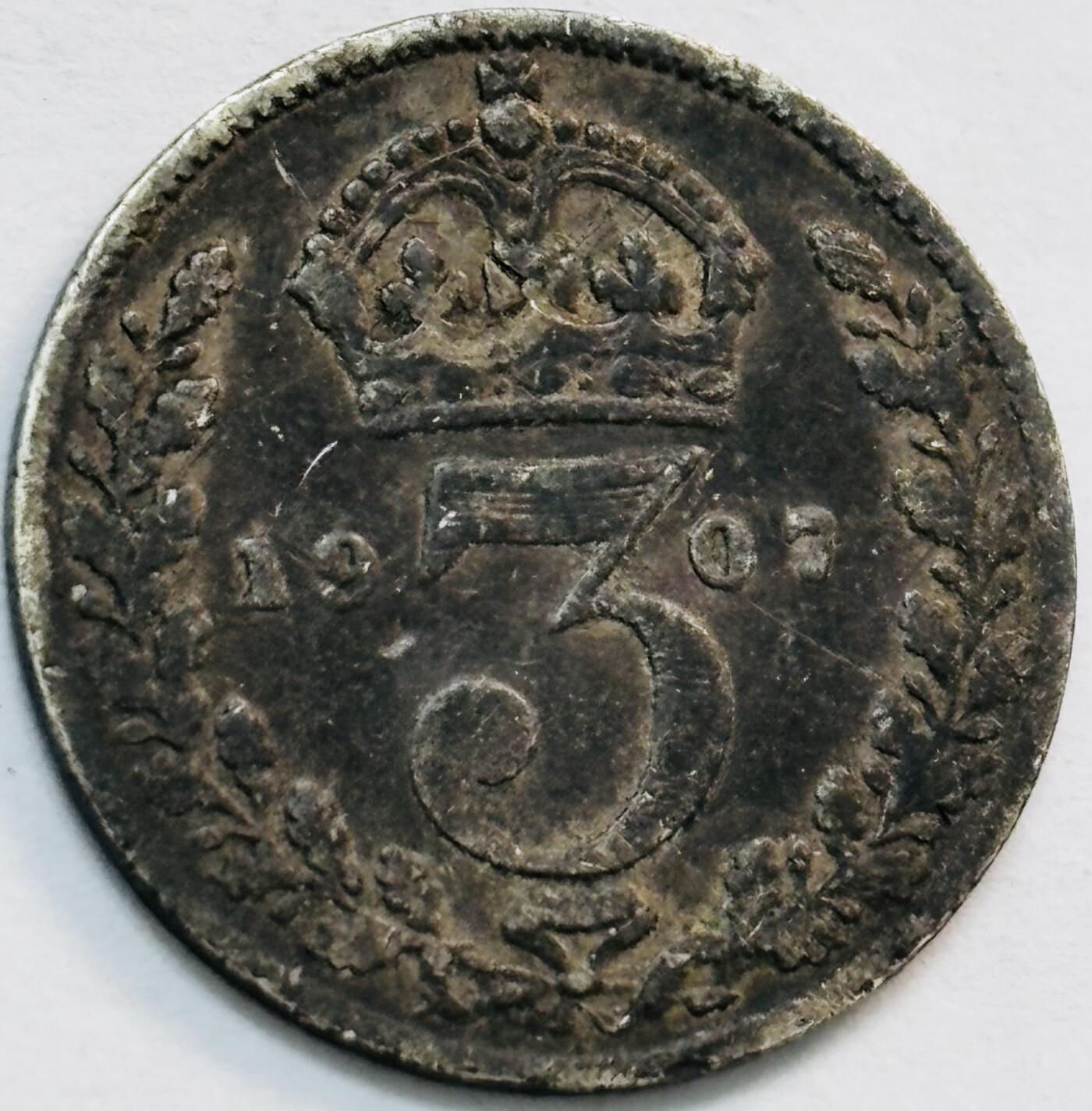 文馨钱币收藏第 282 场，【 长期接收代拍品】，加拿大老铜代用币，银币，德三系列场 1907 年英国爱德华七世 3 便士银币，925 高银