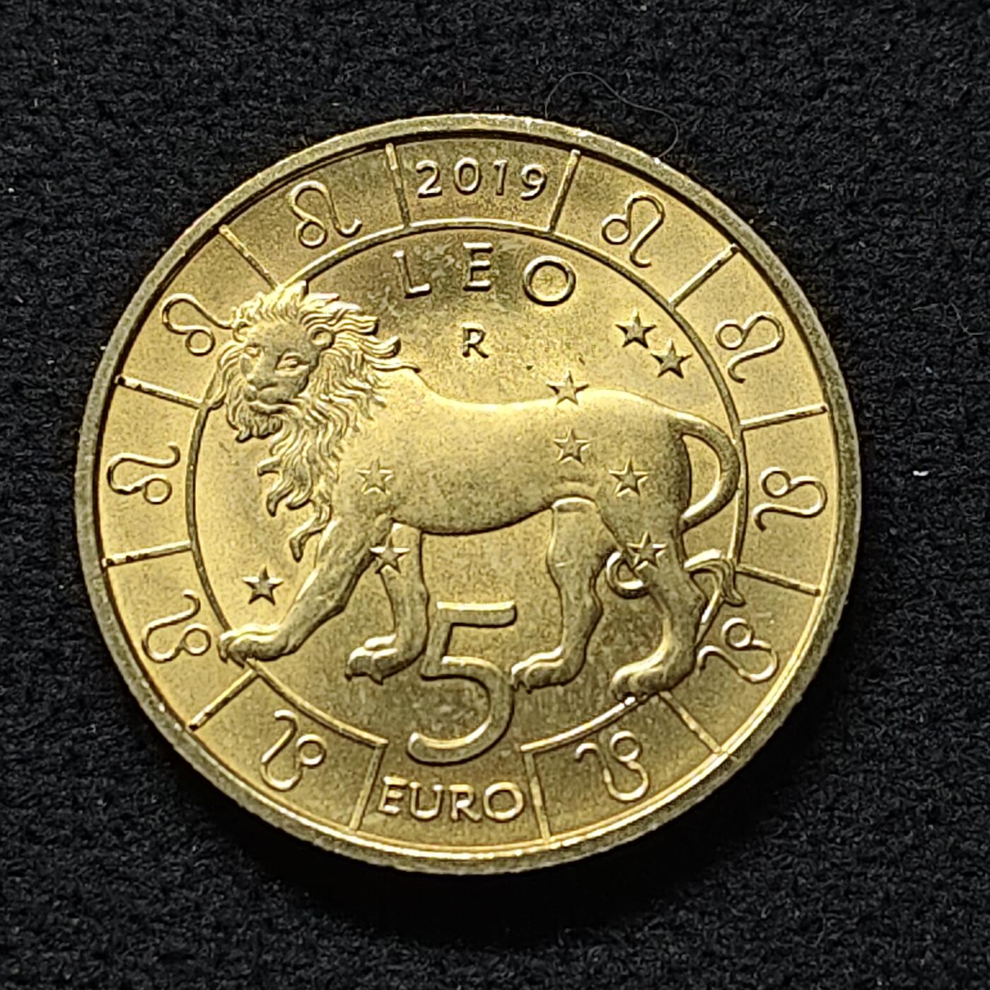 【全场包邮】纯粹捡漏拍480场（免费代拍第17场） 圣马力诺2019年5欧元十二星座狮子座纪念币