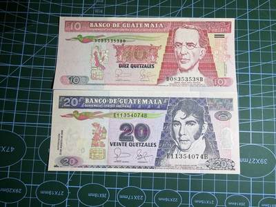 【炜奕收藏】，第五十一期 - 2006年危地马拉10&20格查尔，UNC品相，包含一张无47小雷达号