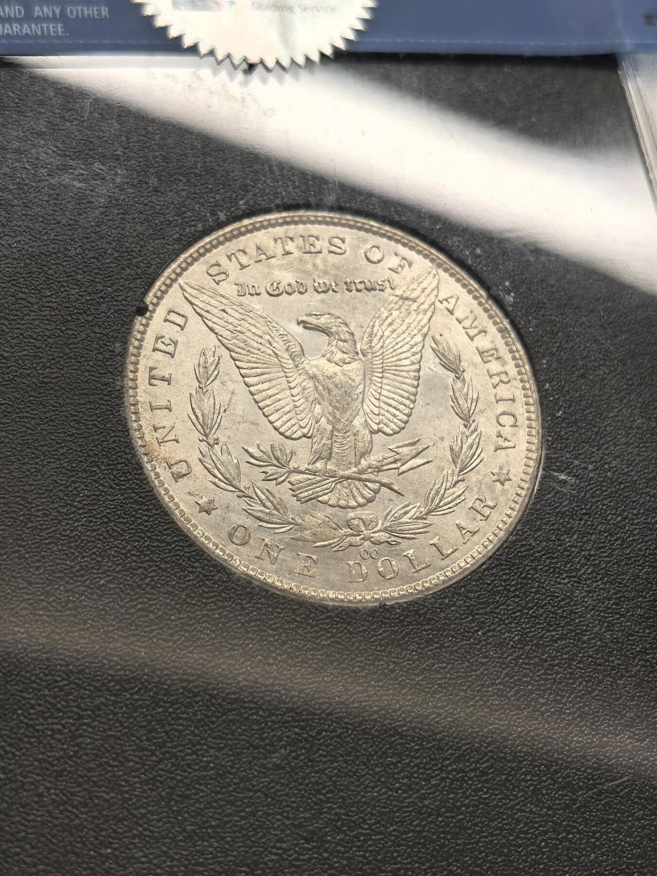 博洋堂藏家专场系列之美国钱币白金之夜专场暨第148期（全场包邮） NGC MS64 美国1882 CC 摩根 卡森厂 GSA大封装 人像面覆盖老包浆 高分难得 十字转光