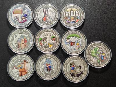 【德藏】世界币章拍卖第154期（拍品征集中~欢迎藏友联系） - 10枚一册 德国童话故事彩绘纪念银章 原盒 原证书 （36mm/枚 333银/枚 14.66g/枚）设计极其精美