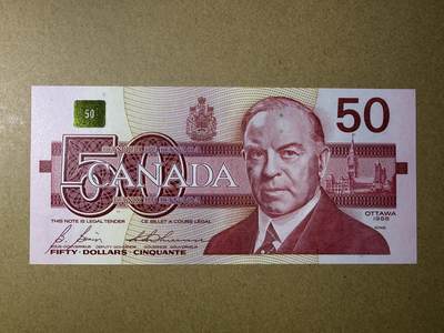 《艾美收藏》第221期-11.23周日黄金场精品荟萃 - 加拿大50元 AU 鸟版 中间一道不明显暗折 无47