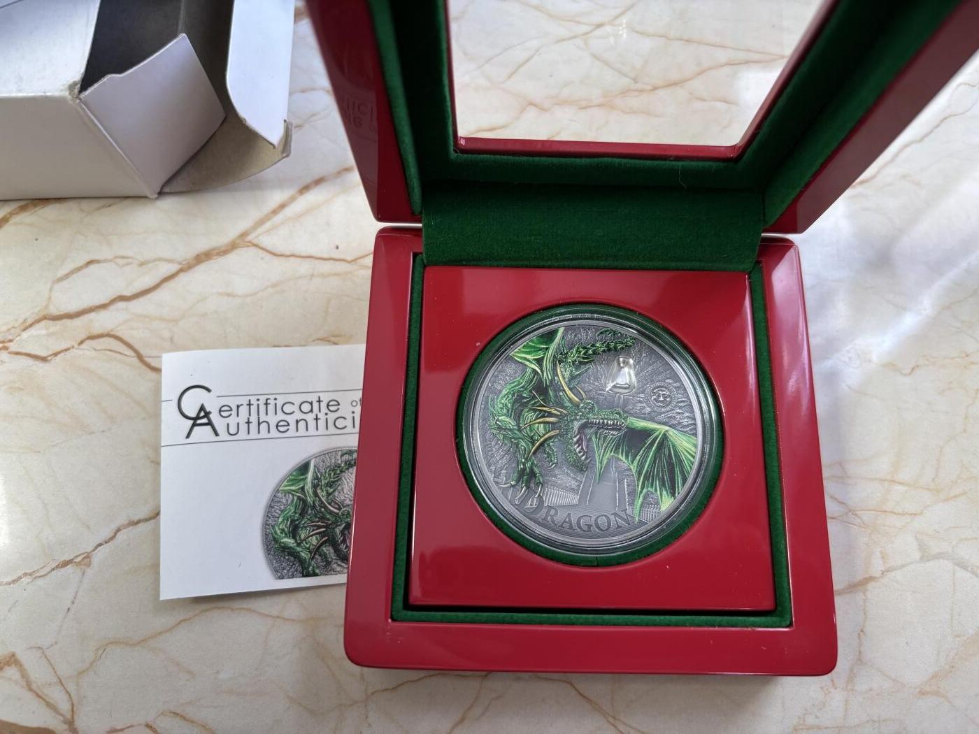 第182期拍卖 帕劳2019年神秘生物神龙2盎司仿古纪念银币，999银，发行500枚