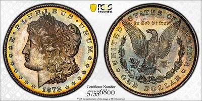 博洋堂藏家专场系列之美国钱币白金之夜专场暨第148期（全场包邮） - PCGS MS62 美国1878 首年摩根 8TF 八羽 双面覆盖五彩包浆 此版别难得美艳包浆