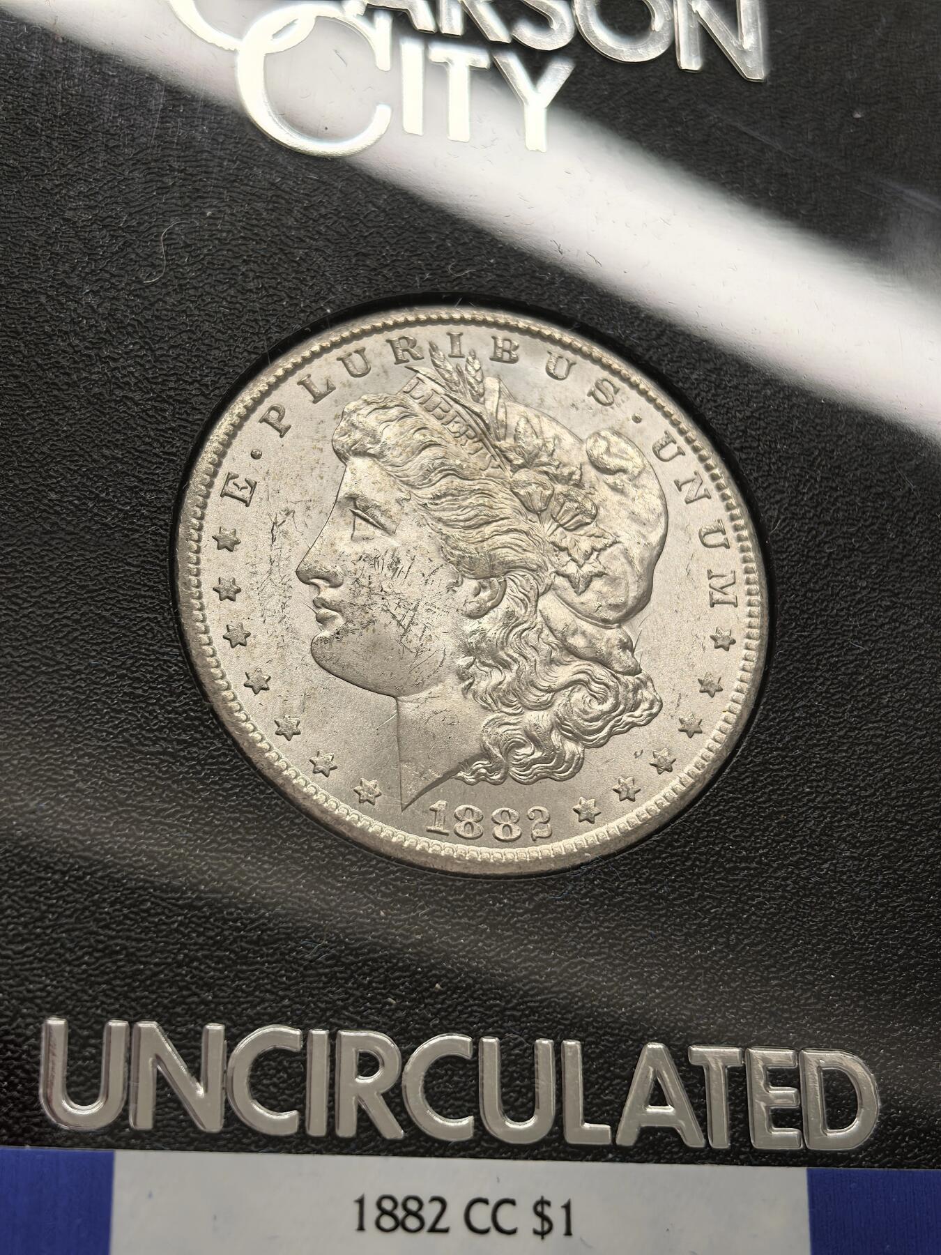 博洋堂藏家专场系列之美国钱币白金之夜专场暨第148期（全场包邮） NGC MS63 美国1882 CC 摩根 卡森厂 GSA大封装 附原盒及证书 高分难得 十字转光