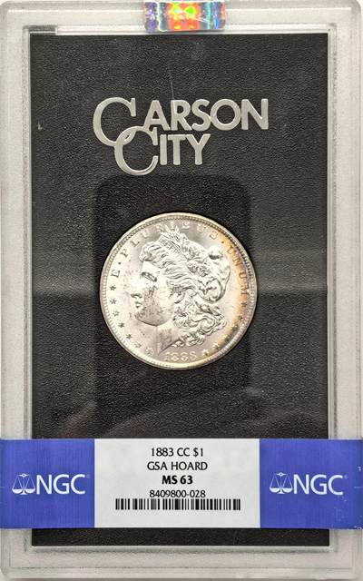 博洋堂藏家专场系列之美国钱币白金之夜专场暨第148期（全场包邮） - NGC MS63 美国1883 CC 摩根 卡森厂 GSA大封装 人像面月牙形彩虹包浆 高分难得 十字转光