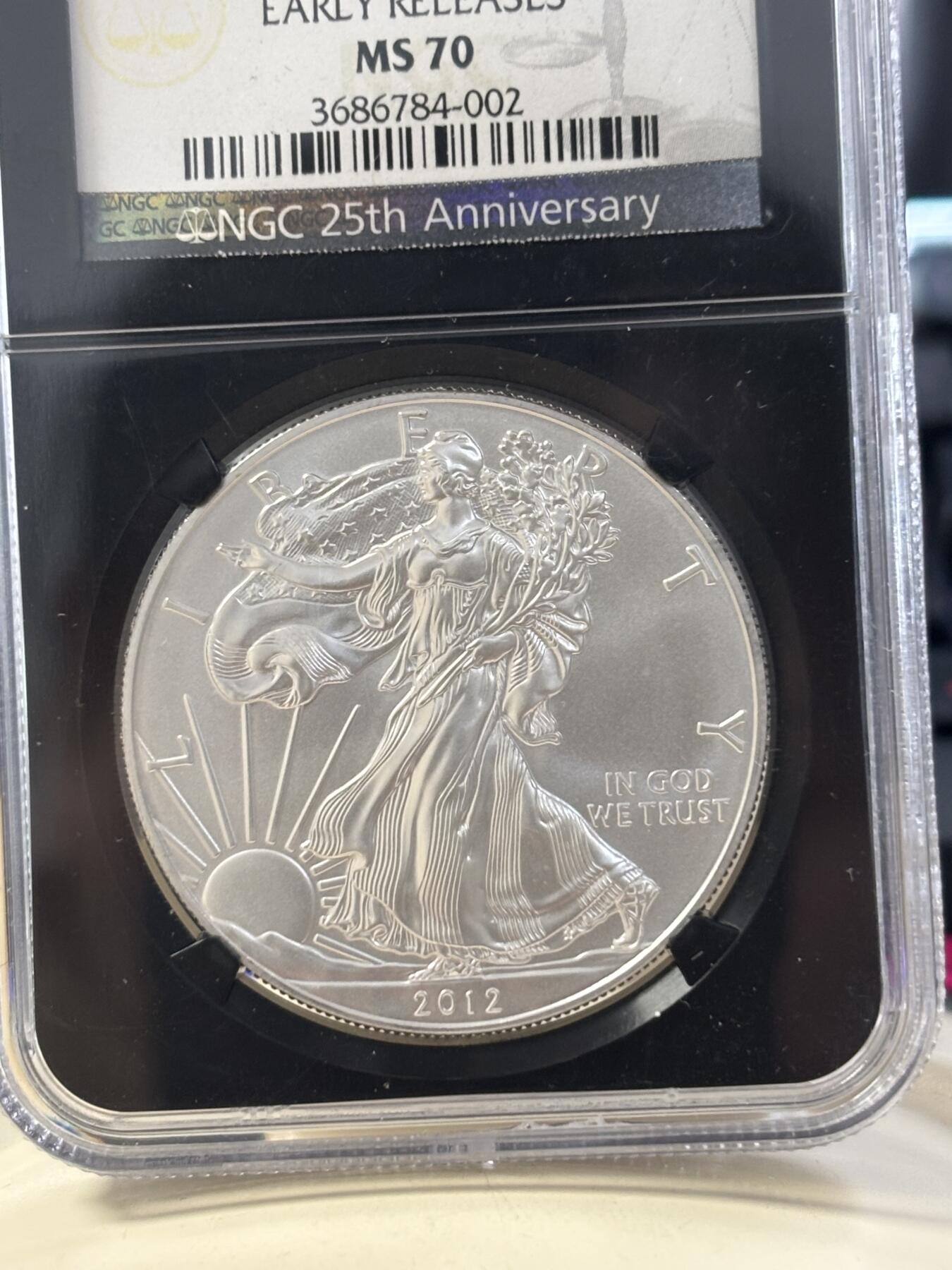 第182期拍卖 美国2012年鹰洋银币美国自由女神银币NGC-MS70，1盎司，999银