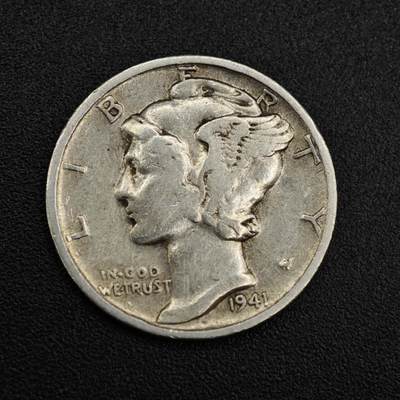 【淘币小摊】实时拍第八百零三拍   散币套币场   满百包邮可预留二周 每周一统一发货   - 美国1941年小飞人10分银币