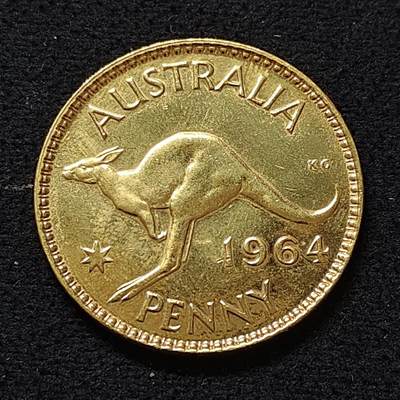 【全场包邮】纯粹捡漏拍480场（免费代拍第17场） - 澳大利亚1964年1便士镀金铜币