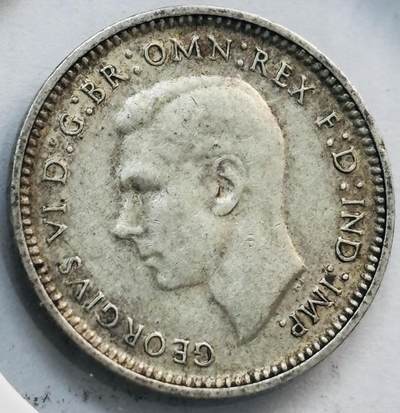 文馨钱币收藏第 282 场，【 长期接收代拍品】，加拿大老铜代用币，银币，德三系列场 - 极美品 1942 年英属澳大利亚乔治六世 3 便士银币 D 厂，第一版 925 高银