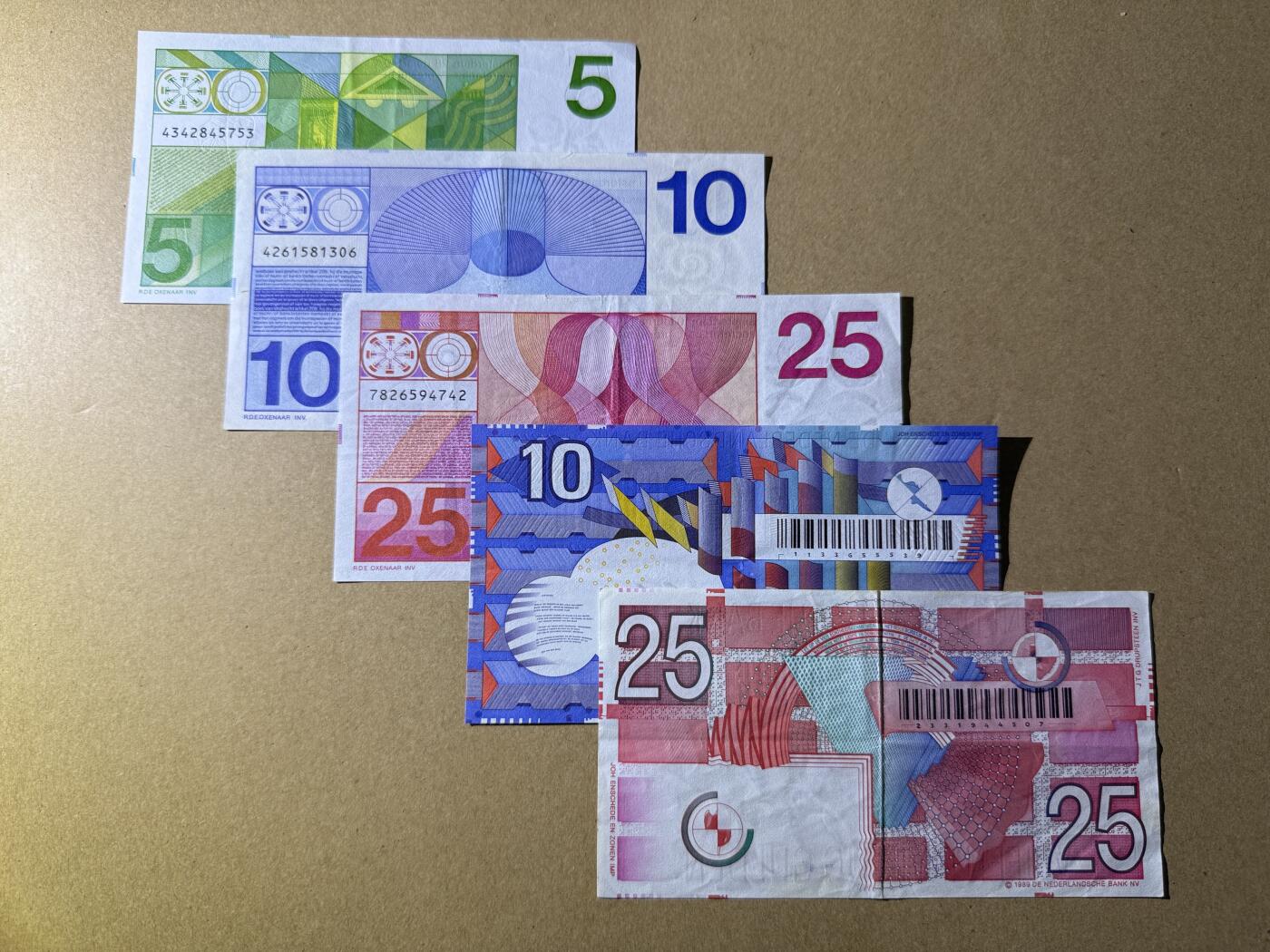 《艾美收藏》第221期-11.23周日黄金场精品荟萃 荷兰盾5张 人像版、齿轮版 流通品相 等值汇率人民币300元