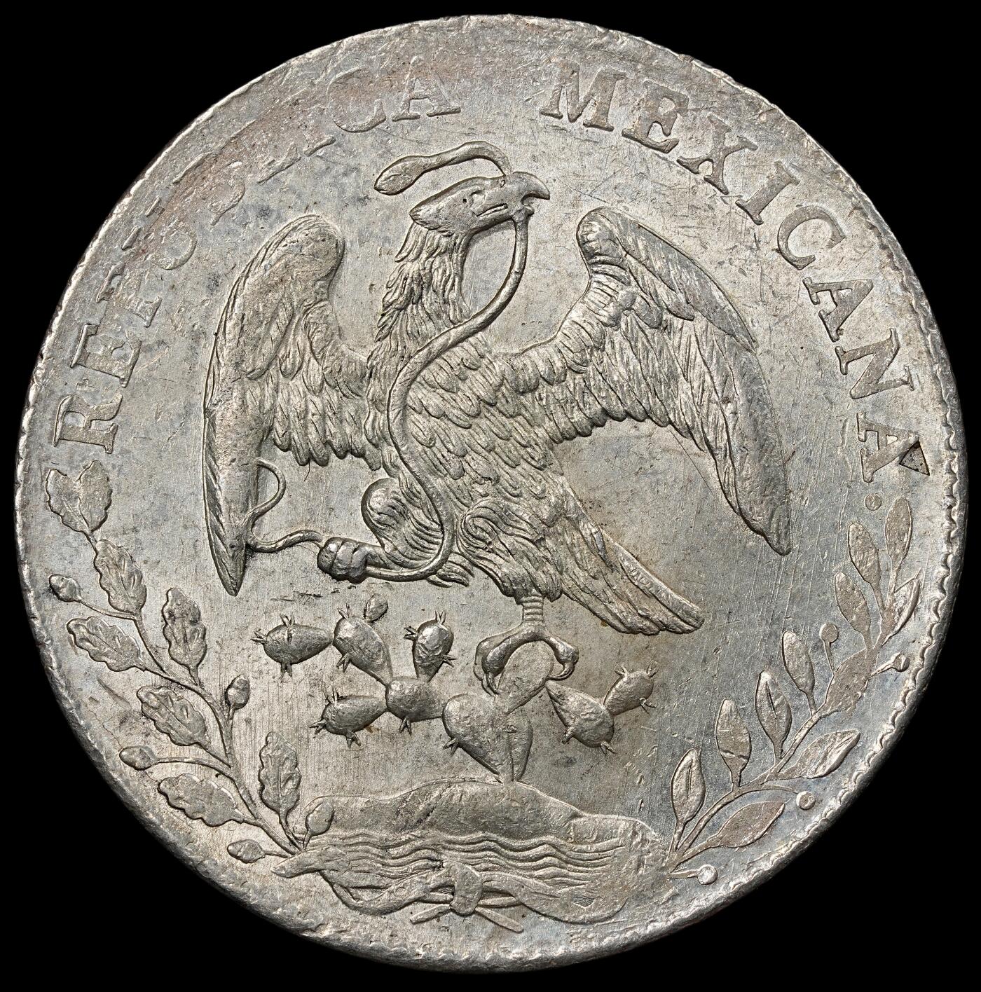 修遠堂世界钱币第九十四期 1889年墨西哥鹰洋 未流通转光 正面12点-2点方向有人为划痕，背面3点方向有一小戳记