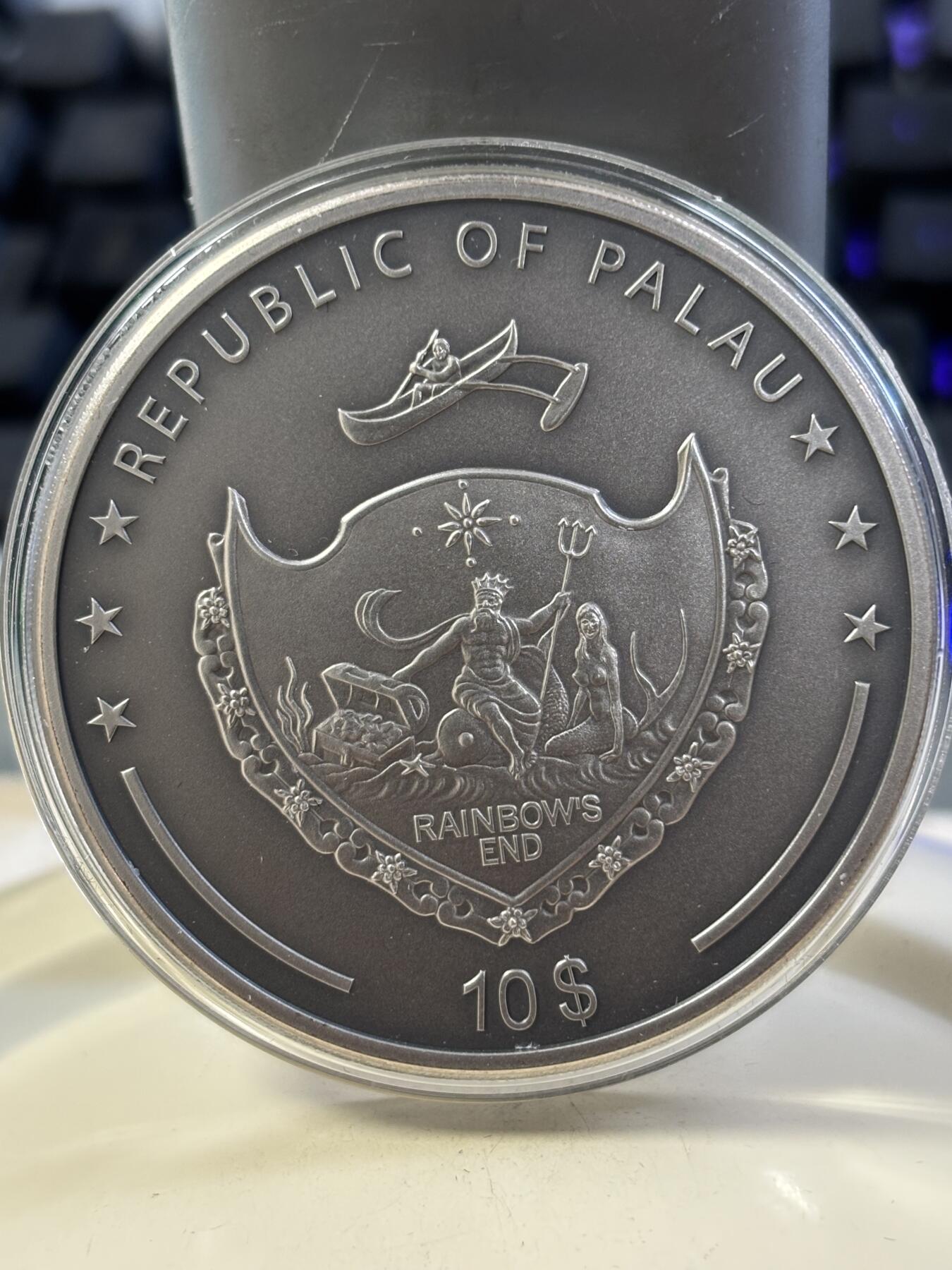 第182期拍卖 帕劳2019年神秘生物神龙2盎司仿古纪念银币，999银，发行500枚