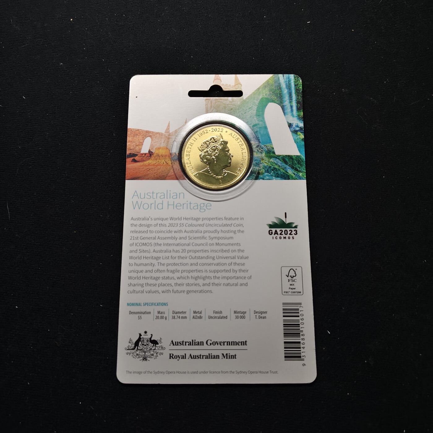 【全场包邮】纯粹捡漏拍483场（免费代拍第20场） 澳大利亚2023年5元世界遗产景点官方卡装彩色纪念币