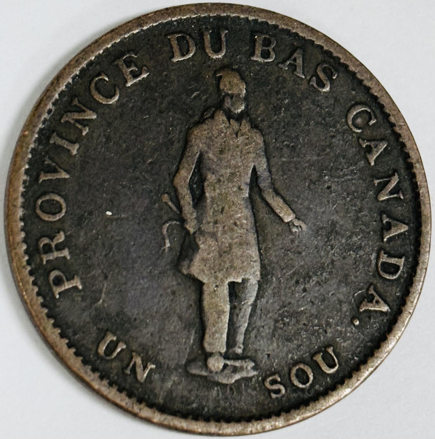 文馨钱币收藏第 282 场，【 长期接收代拍品】，加拿大老铜代用币，银币，德三系列场 稀少极美品 1837年英属魁北克（下加拿大）1/2半便士代用老铜币