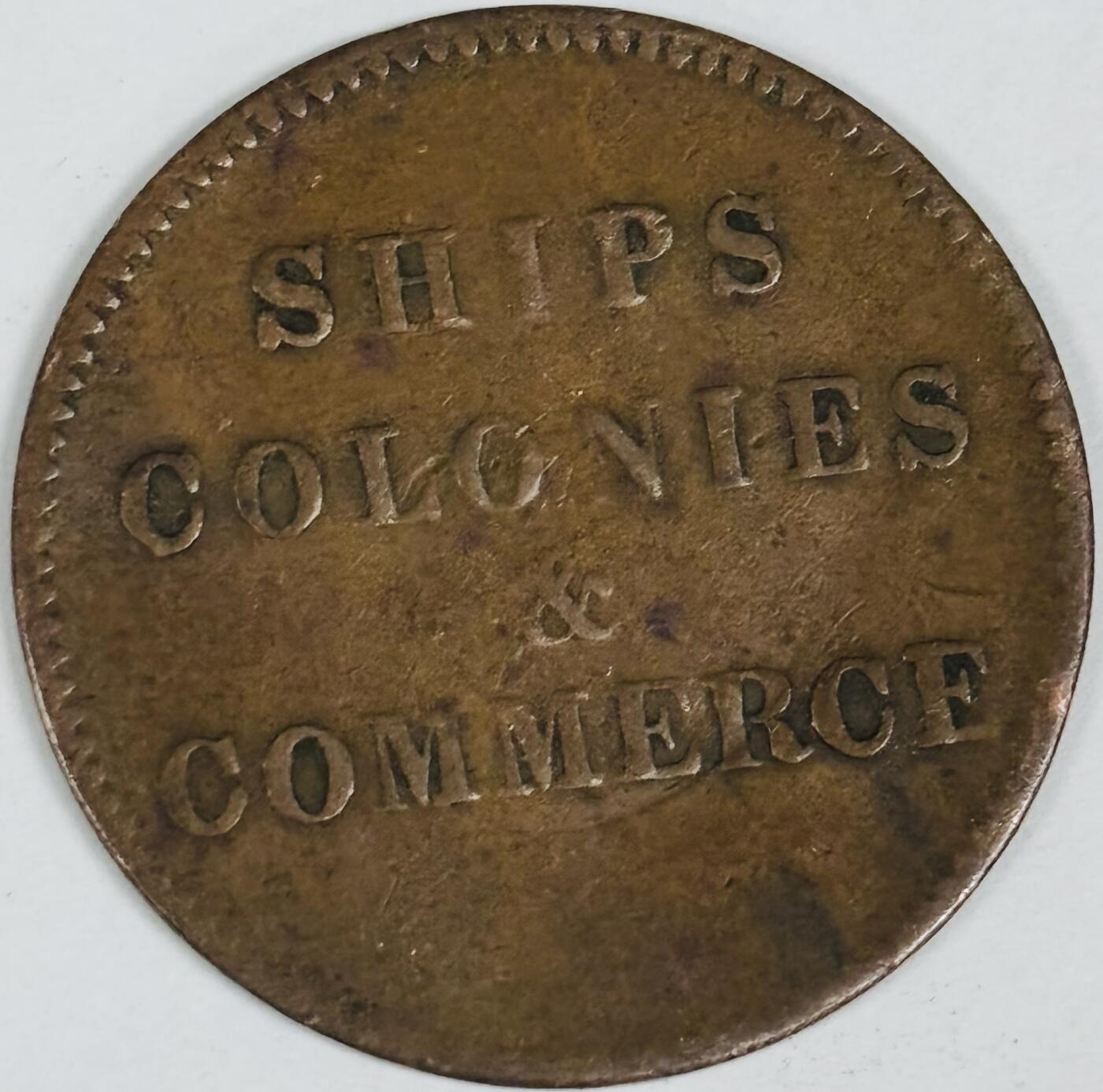 文馨钱币收藏第 282 场，【 长期接收代拍品】，加拿大老铜代用币，银币，德三系列场 稀少极美品爱德化王子岛殖民给船运贸易一分铜代用币