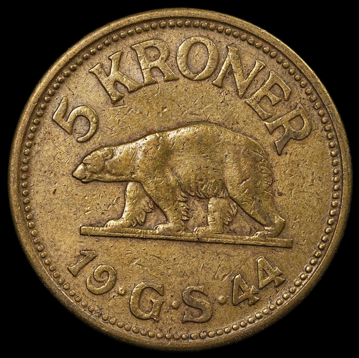 修遠堂世界钱币第九十四期 1944年格陵兰5克朗