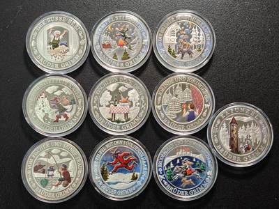 【德藏】世界币章拍卖第154期（拍品征集中~欢迎藏友联系） - 10枚一册 德国童话故事彩绘纪念银章 原盒 原证书 （36mm/枚 333银/枚 14.66g/枚）设计极其精美