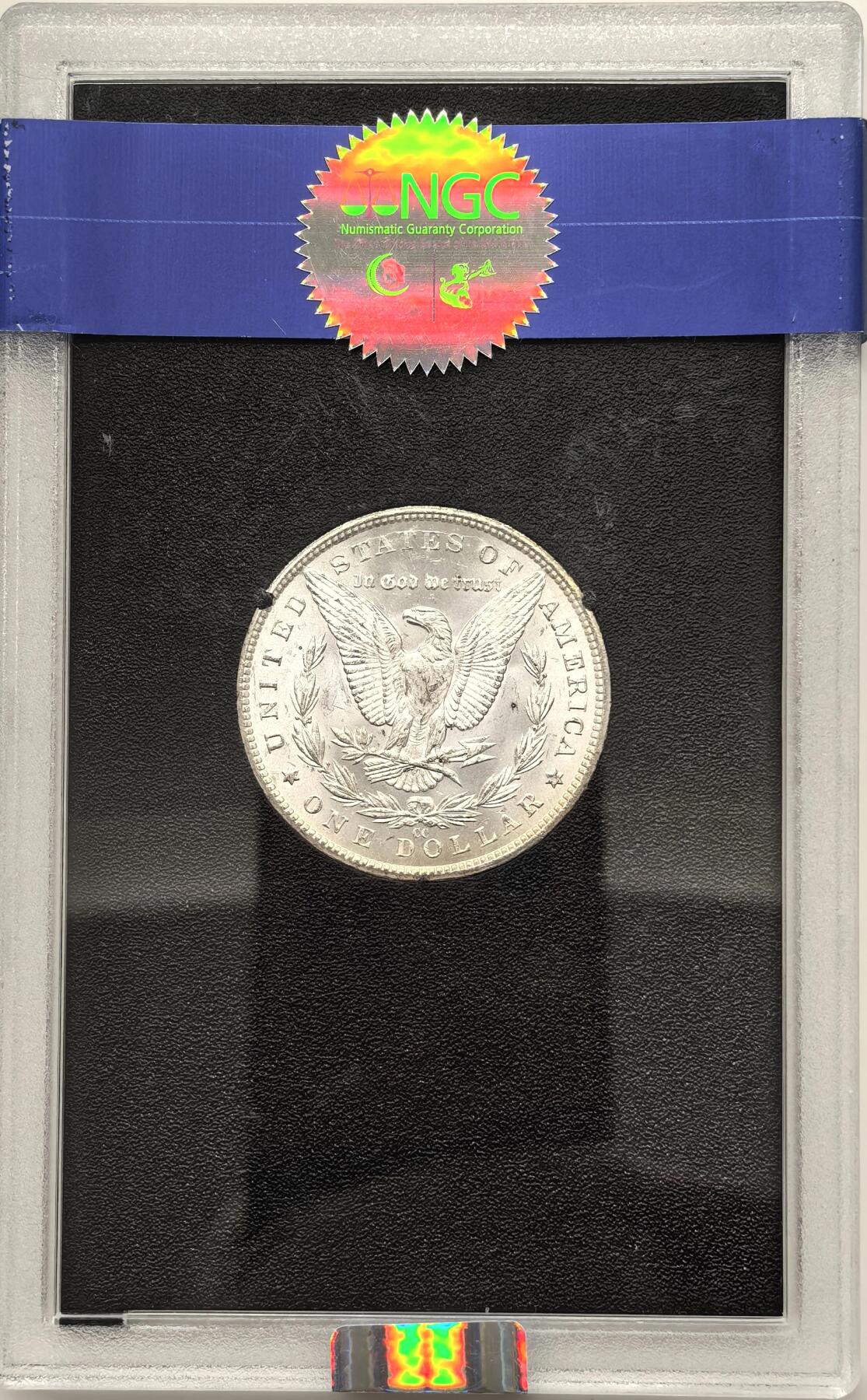 博洋堂藏家专场系列之美国钱币白金之夜专场暨第148期（全场包邮） NGC MS63 美国1883 CC 摩根 卡森厂 GSA大封装 人像面月牙形彩虹包浆 高分难得 十字转光