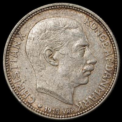 修遠堂世界钱币第九十四期 - 1915年丹麦海豚1克朗银币 7.50g