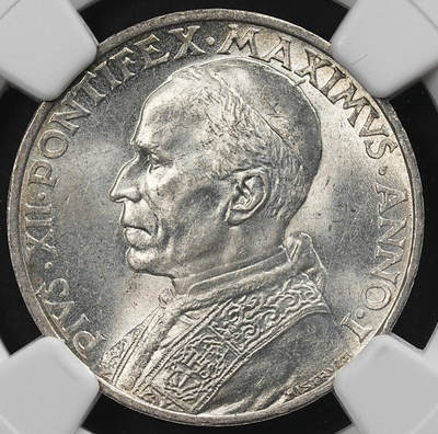 修遠堂世界钱币第九十四期 - NGC MS64 1939年梵蒂冈5里拉银币