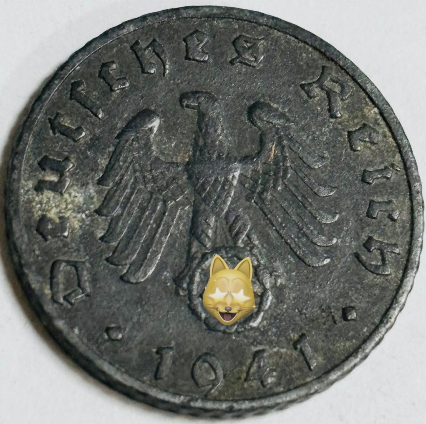 文馨钱币收藏第 282 场，【 长期接收代拍品】，加拿大老铜代用币，银币，德三系列场 极美品 1941 年德三帝国 5 芬尼锌币 B 标，锌币保存不错，收藏不错