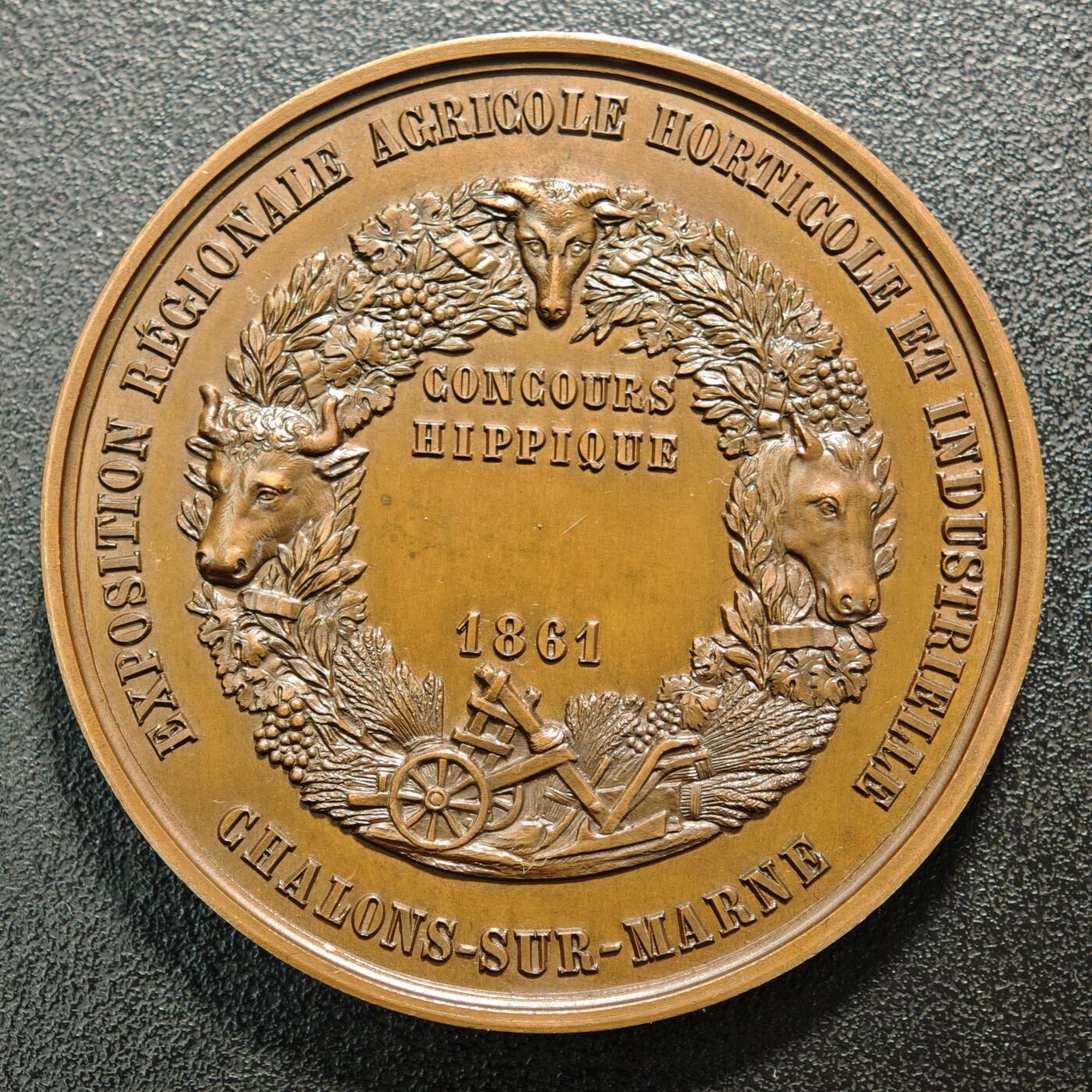 【德藏】世界币章拍卖第154期（拍品征集中~欢迎藏友联系） 1861年 法国拿破仑三世农业协会奖章纪念大铜章 手指边铭 直径约：57mm；重约：81g 立体感十足 高浮雕制作