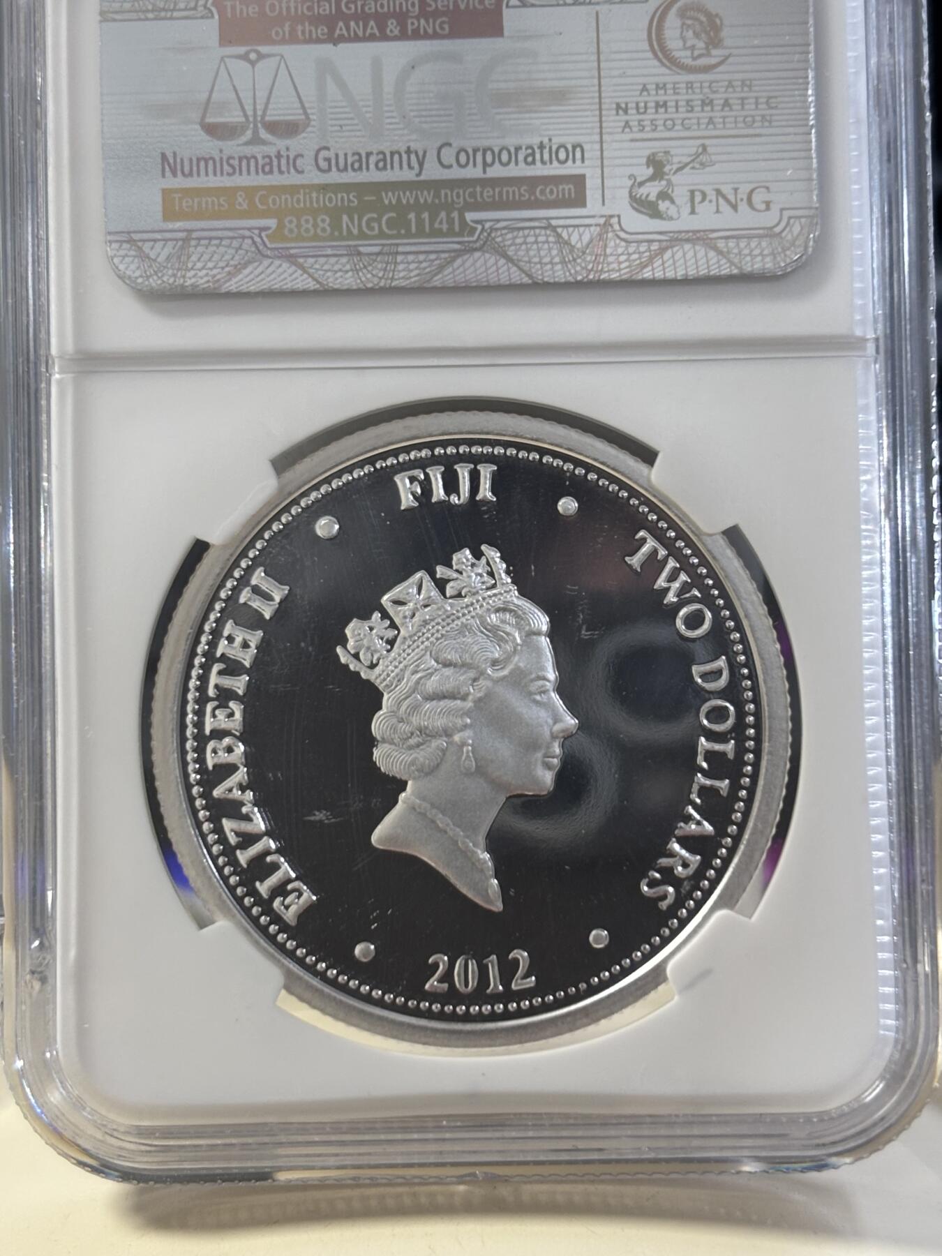 第182期拍卖 斐济2012年海洋生物玳瑁镀金纪念银币NGC-PF69，1盎司。999银