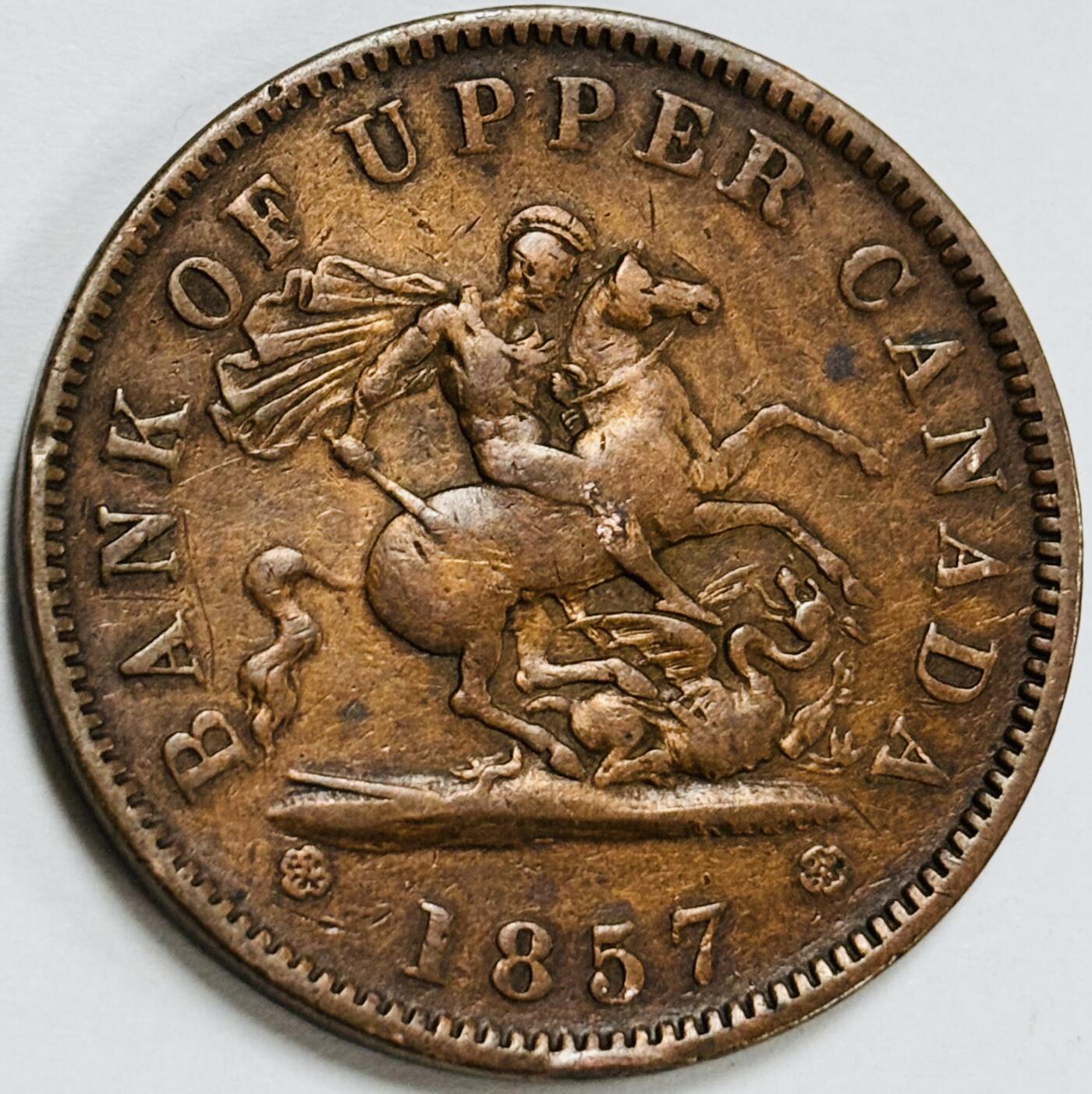 文馨钱币收藏第 282 场，【 长期接收代拍品】，加拿大老铜代用币，银币，德三系列场 少见极美品上加拿大银行代币。