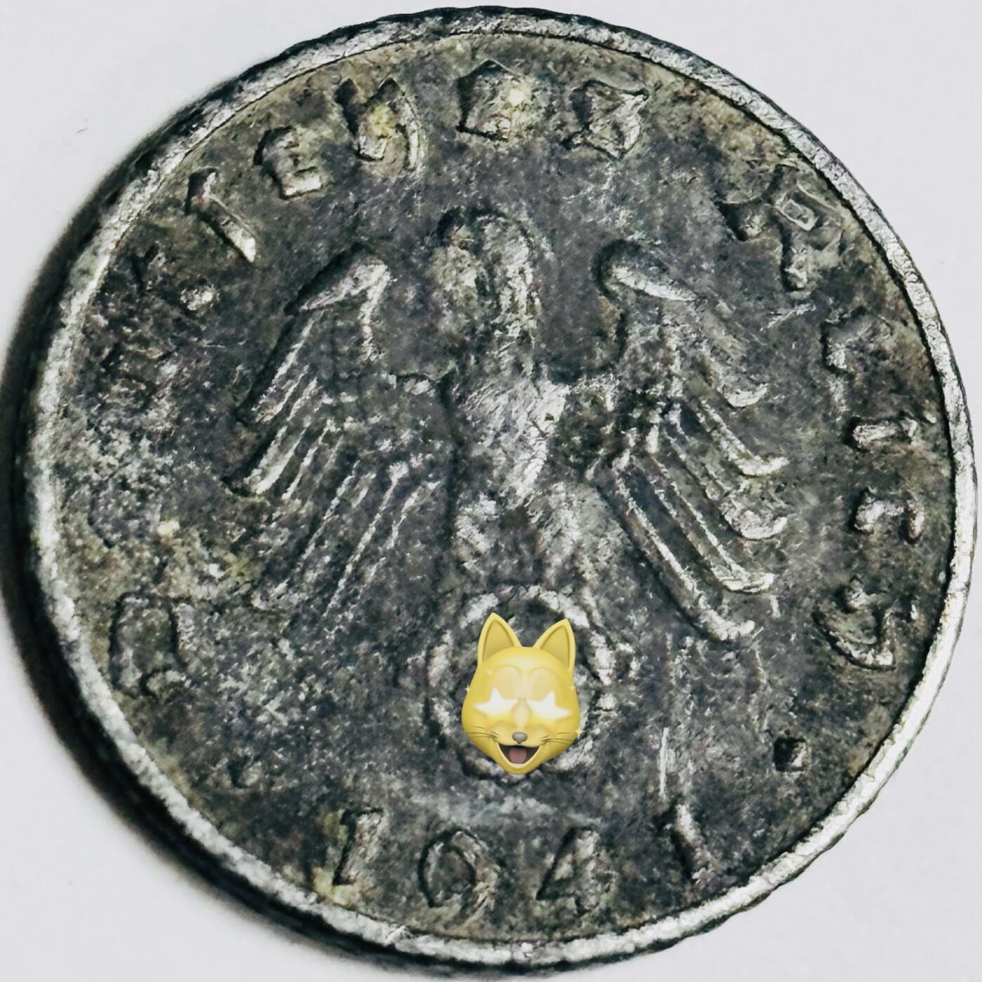 文馨钱币收藏第 282 场，【 长期接收代拍品】，加拿大老铜代用币，银币，德三系列场 极美品 1941 年德三帝国 5 芬尼锌币 B 标，锌币保存不易，品相佳，收藏不错