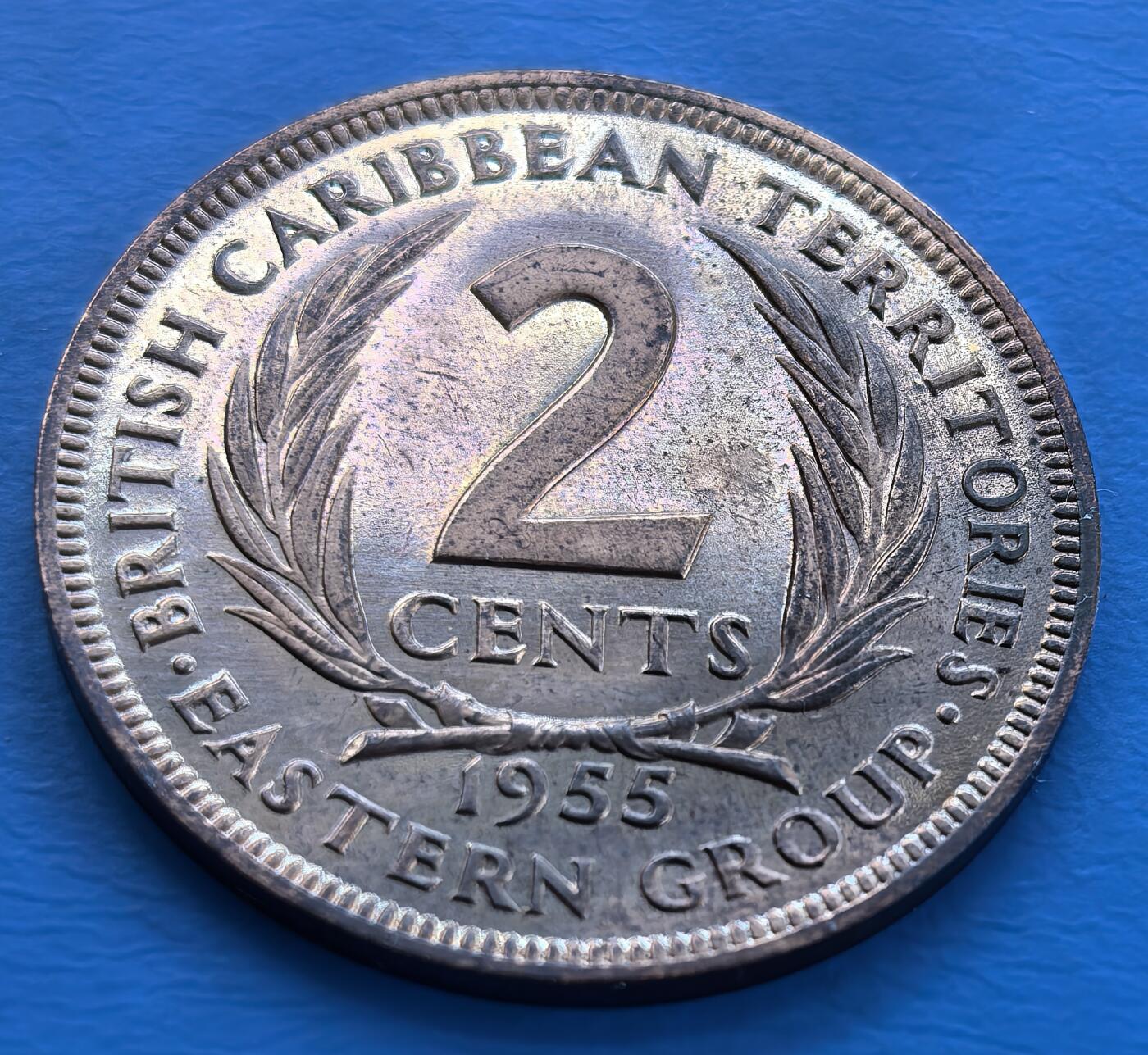 外国优质老铜币银币，未完待续 少见精制东加勒比1955年2分大铜币