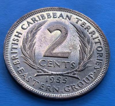 外国优质老铜币银币，未完待续 - 少见精制东加勒比1955年2分大铜币