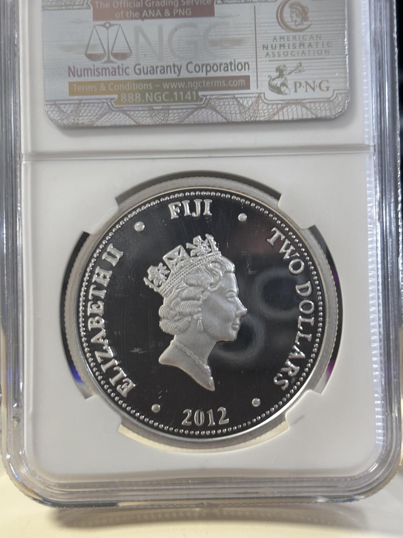 第182期拍卖 斐济2012年海洋生物玳瑁镀金纪念银币NGC-PF69，1盎司。999银