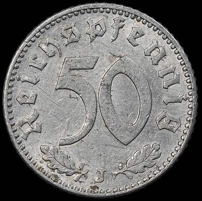 修遠堂世界钱币第九十四期 - 1941年德三50芬尼铝币 J厂铭 少见年份厂铭
