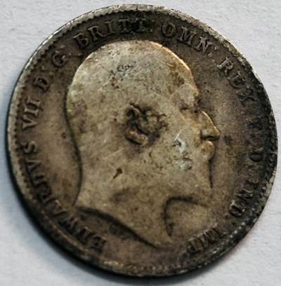 文馨钱币收藏第 282 场，【 长期接收代拍品】，加拿大老铜代用币，银币，德三系列场 - 1907 年英国爱德华七世 3 便士银币，925 高银