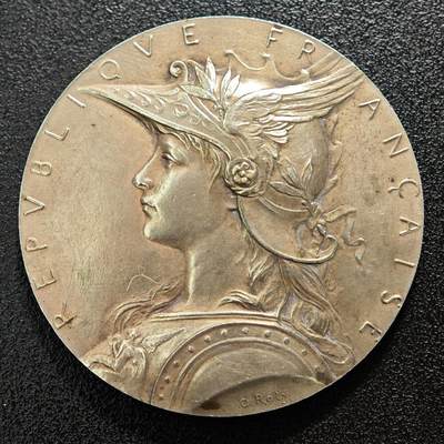 【德藏】世界币章拍卖第154期（拍品征集中~欢迎藏友联系） - 20世纪初 法国内政部戎装玛丽安娜镀银纪念铜章 名家罗蒂作品 直径约：49.9mm；重约：59.3g 设计极其精美 人物刻画传神
