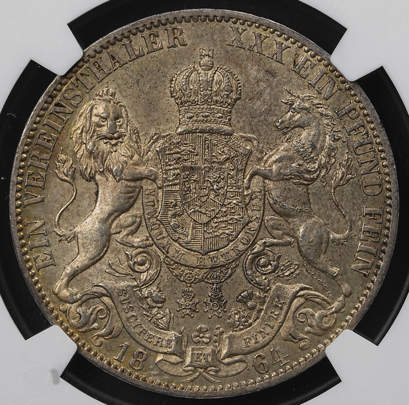 修遠堂世界钱币第九十四期 NGC MS62 1864年汉诺威1泰勒银币