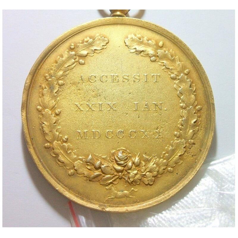 【旋风钱币】12月6日19:00准时开拍 精美欧洲币章、银币银章、第三帝国钱币等 全场包邮！ 【艺术】英国艺术大章1820年 乔治四世高浮雕精制超大镀金章 68MM 101克 鎏金工艺（蘸金水）金层要厚