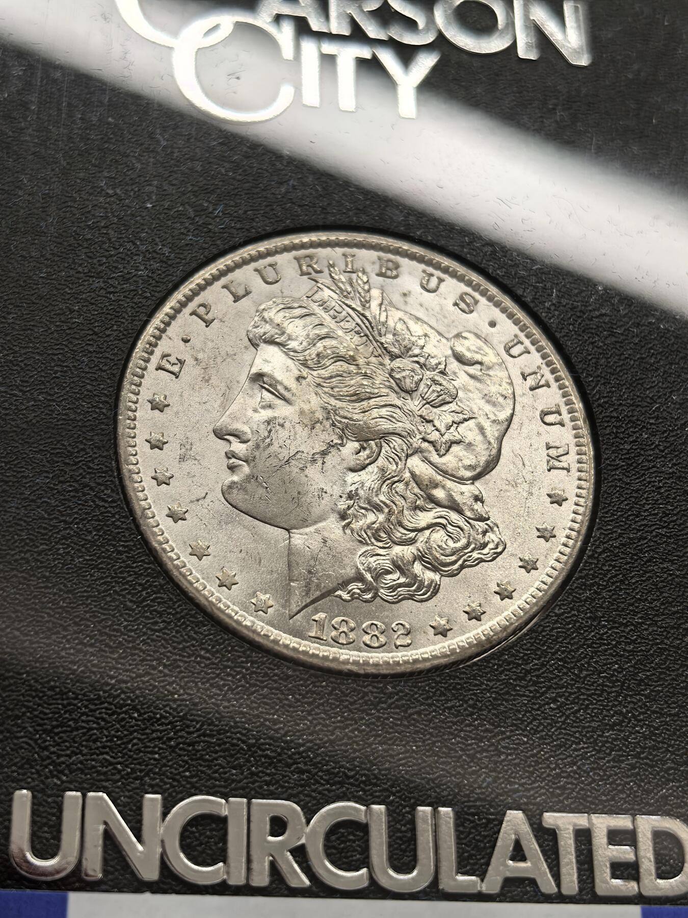 博洋堂藏家专场系列之美国钱币白金之夜专场暨第148期（全场包邮） NGC MS63 美国1882 CC 摩根 卡森厂 GSA大封装 附原盒及证书 高分难得 十字转光