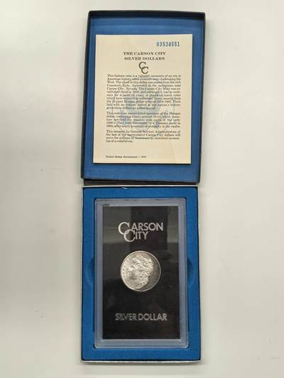 博洋堂藏家专场系列之美国钱币白金之夜专场暨第148期（全场包邮） - 美国1883-CC GSA 摩根 正面有月牙形蓝彩包浆 64分的评级状态 证书和盒子齐全