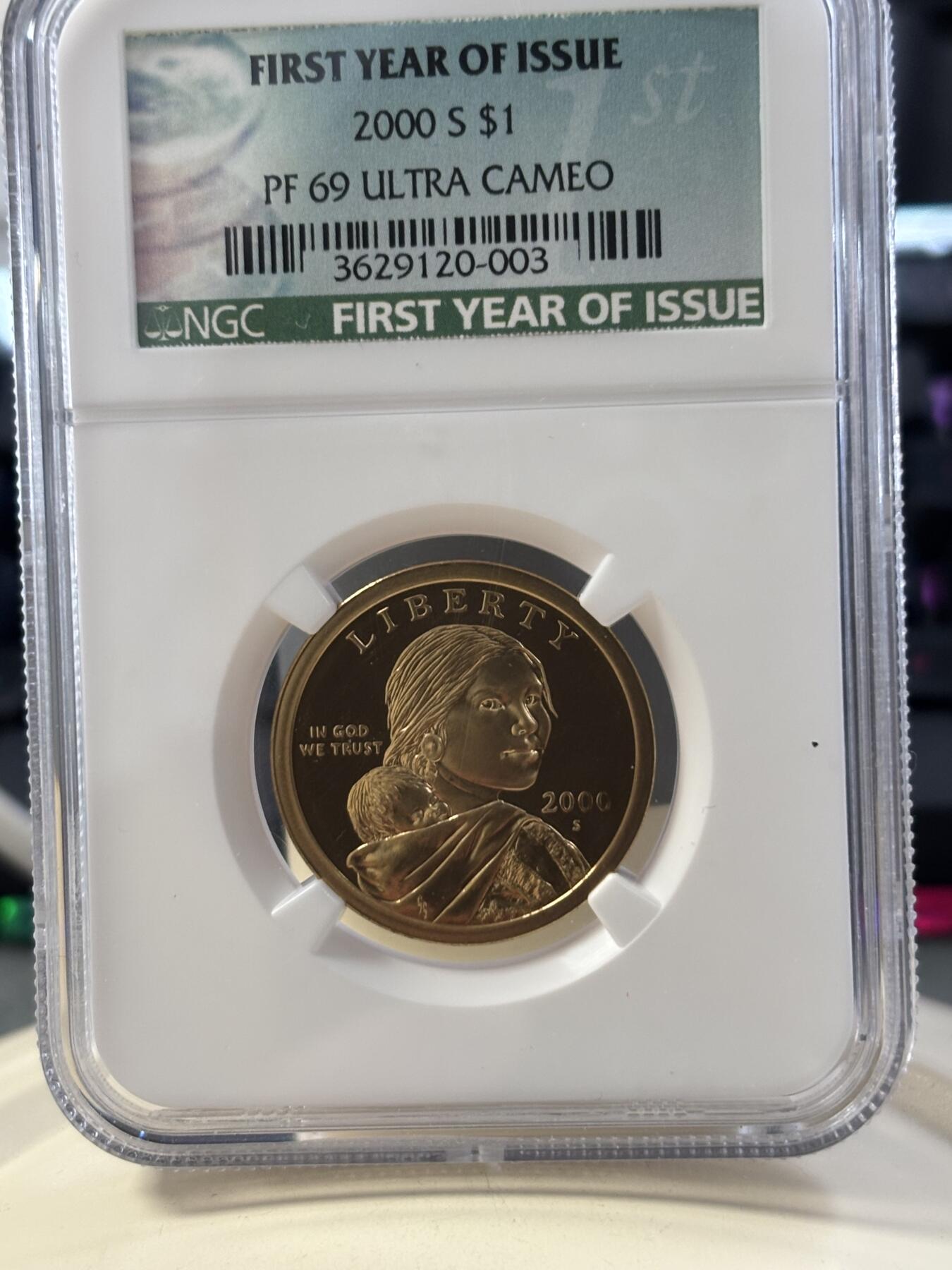 第182期拍卖 美国2000年萨卡加维亚1美元精制币NGC-PF69，获最受欢迎币，还获得2000年德国硬币杂志读者年度评选第二名