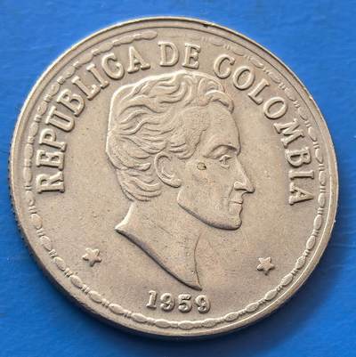 外国优质老铜币银币，未完待续 - 哥伦比亚1959年20分