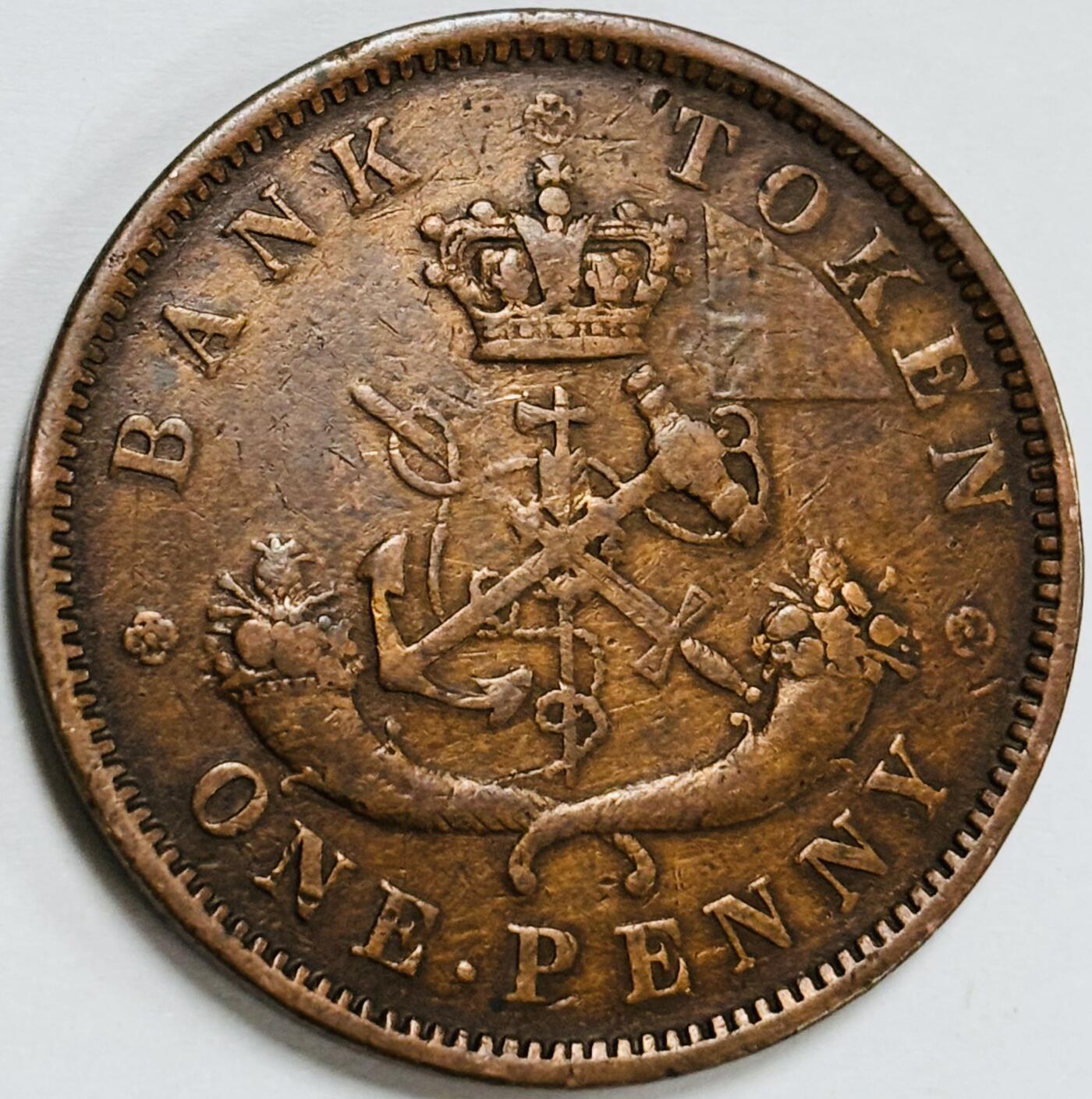 文馨钱币收藏第 282 场，【 长期接收代拍品】，加拿大老铜代用币，银币，德三系列场 少见极美品上加拿大银行代币。