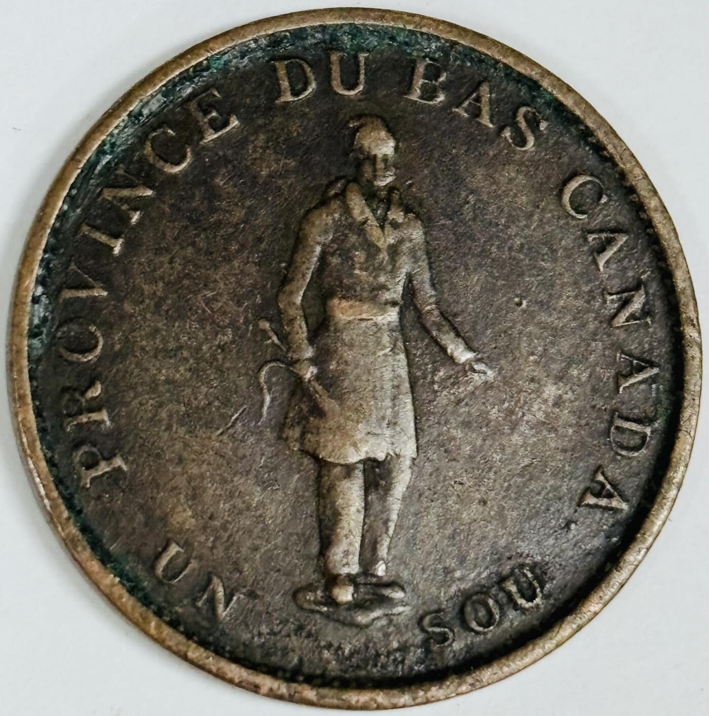 文馨钱币收藏第 282 场，【 长期接收代拍品】，加拿大老铜代用币，银币，德三系列场 稀少极美品  1837年英属魁北克（下加拿大）1/2半便士代用老铜币