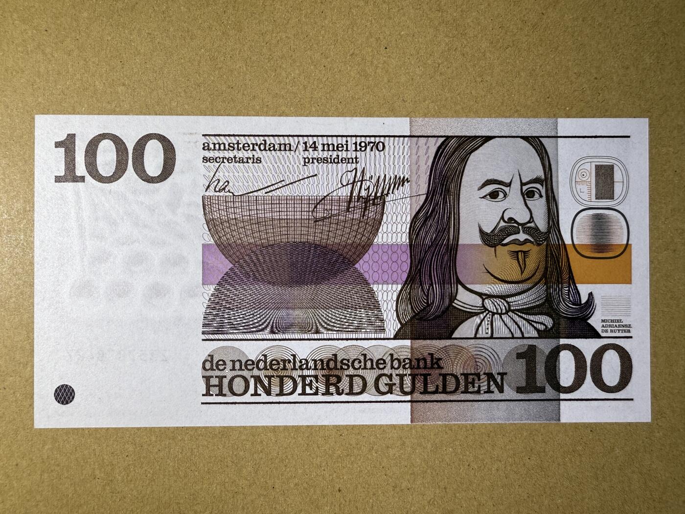 《艾美收藏》第221期-11.23周日黄金场精品荟萃 荷兰100盾 AU 人像版海军上将 有一道不明显的暗折