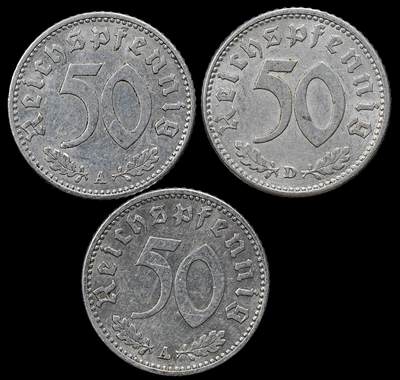 修遠堂世界钱币第九十四期 - 德三50芬尼铝币3枚