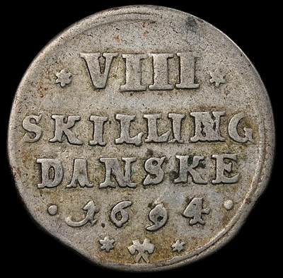 修遠堂世界钱币第九十四期 - 1694年丹属格吕克斯塔特市4 SKILLING银币 石勒苏益格-荷尔斯泰因的港口城市，今属德国 3.07g